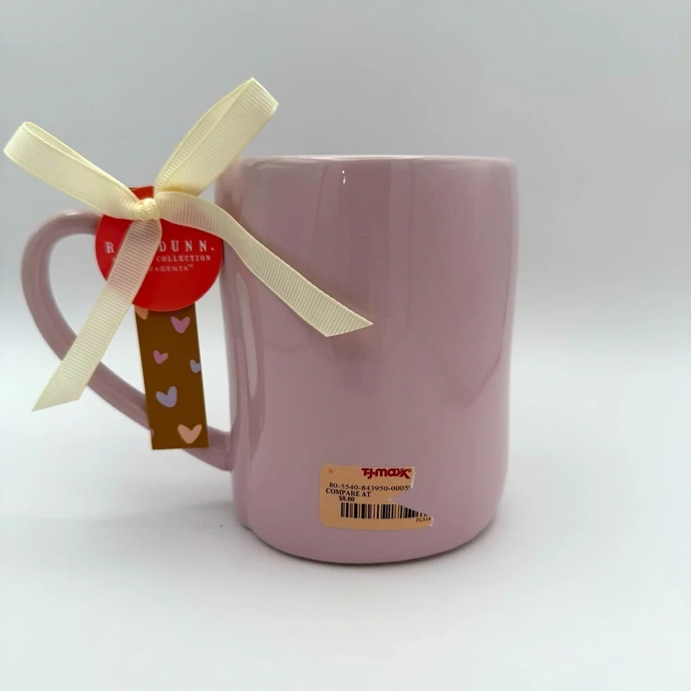 NWT Rae Dunn “You’re My Cup Of Tea” Mug Ceramic Heart-shaped Handle Pink 18 oz